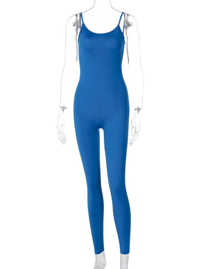 Women's New Fashion Solid Color Yoga Sports Jumpsuit Blue