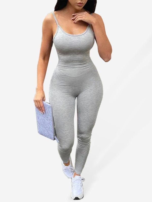 Women's New Fashion Solid Color Yoga Sports Jumpsuit Grey