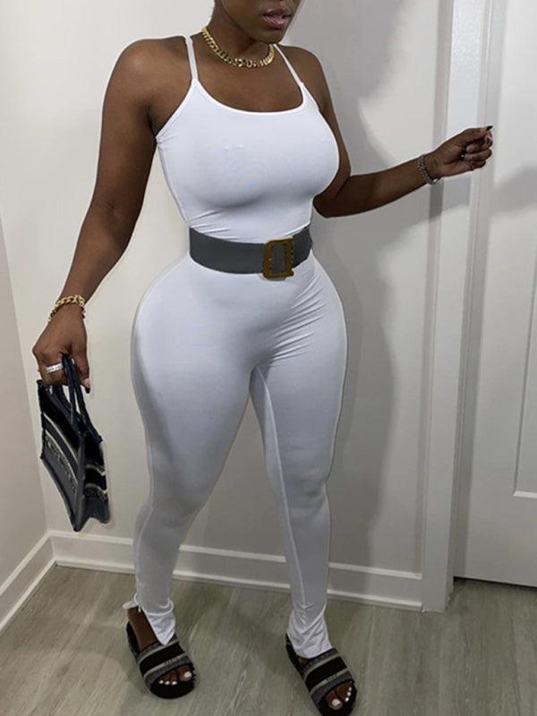 Women's New Fashion Solid Color Yoga Sports Jumpsuit White