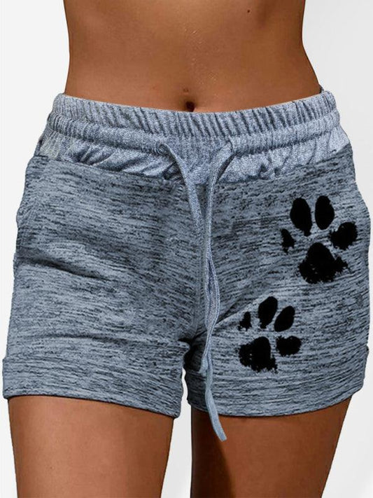 Women's printed bottoming quick-drying shorts yoga pants casual sports waist elastic shorts Misty grey