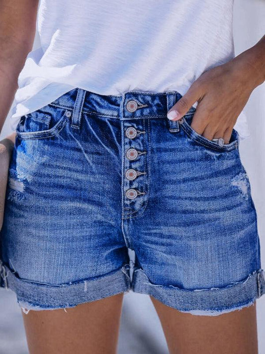 Women's Stretch Ripped Denim Shorts Purplish blue navy