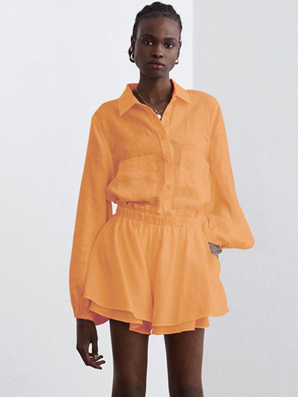 Top Ruffle Shorts Two-piece Casual Fashion Suit Orange