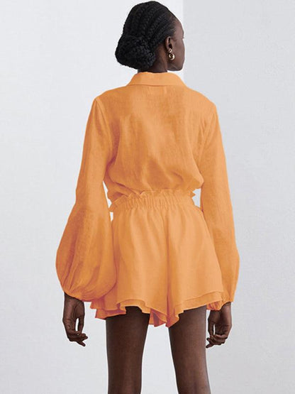 Top Ruffle Shorts Two-piece Casual Fashion Suit Orange