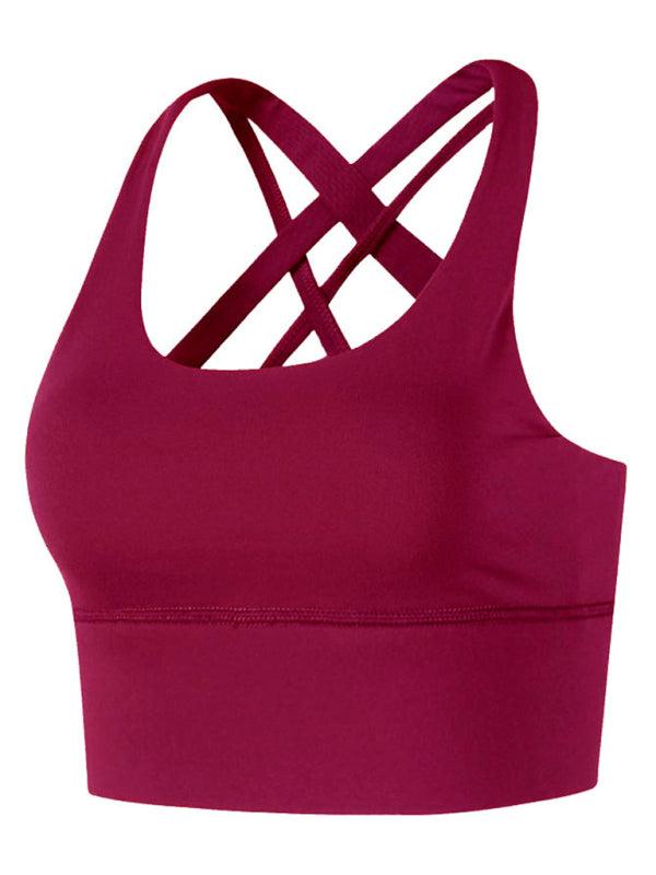 New sports underwear women's shockproof running fitness vest quick-drying bra Wine Red