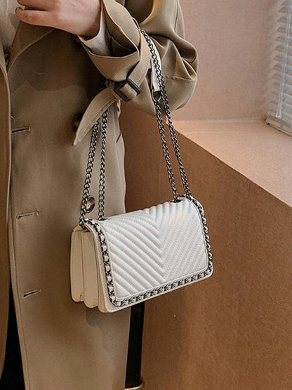 Embroidered thread chain portable small square bag shoulder bag White F