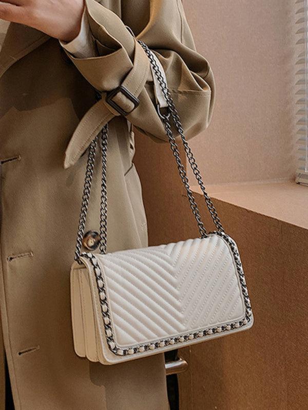 Embroidered thread chain portable small square bag shoulder bag White F