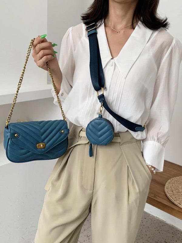 shoulder bag high sense chain messenger bag small bag Blue F