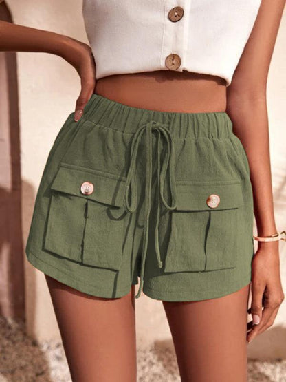 Cargo Shorts Pocket Loose Mid Rise Drawstring Straight Leg Pants Olive green