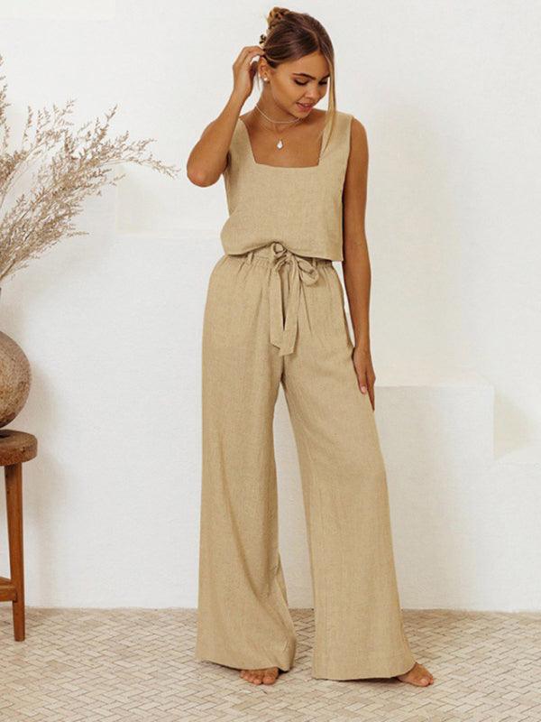 New Ladies Vest Sleeveless Trousers Loose Suit Fashion Suit Khaki