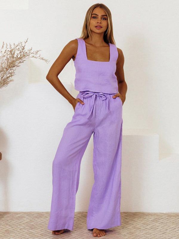 New Ladies Vest Sleeveless Trousers Loose Suit Fashion Suit Purple