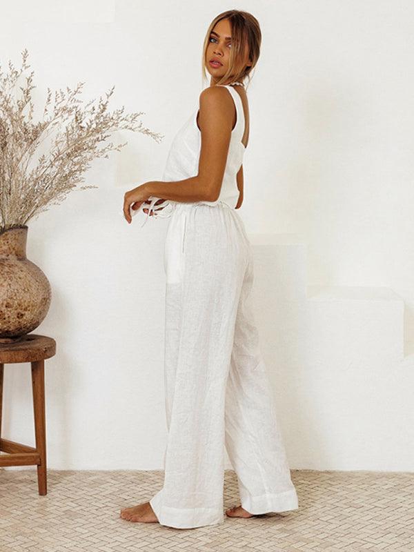 New Ladies Vest Sleeveless Trousers Loose Suit Fashion Suit White