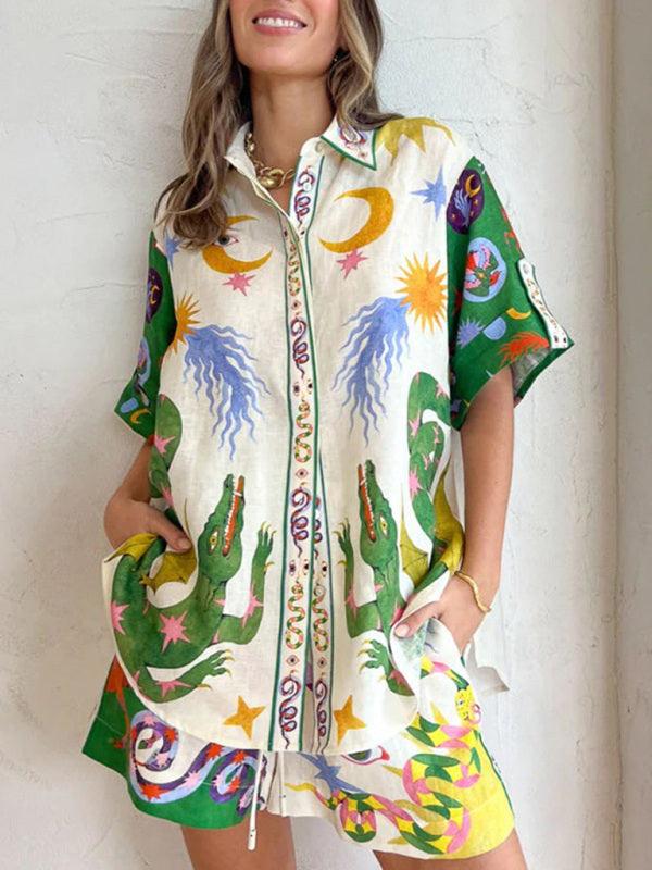 New Printed Fashion Pajamas Homewear Casual Sets Green