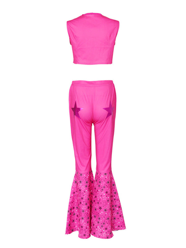 Women's Knit Lace-Up Pants and Vest Set Pink