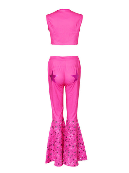 Women's Knit Lace-Up Pants and Vest Set Pink