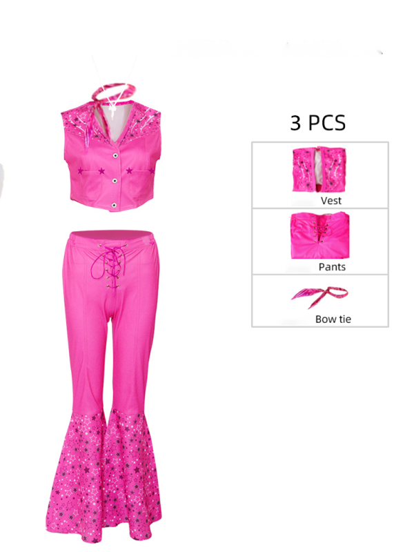 Women's Knit Lace-Up Pants and Vest Set Pink