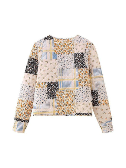 Color Block Print Loose Thin Cotton Jacket White