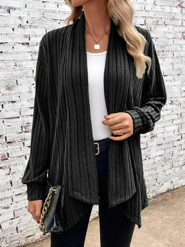 Long sleeve pit lapel loose cardigan jacket Black