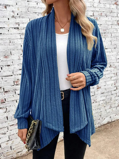 Long sleeve pit lapel loose cardigan jacket Purplish blue navy