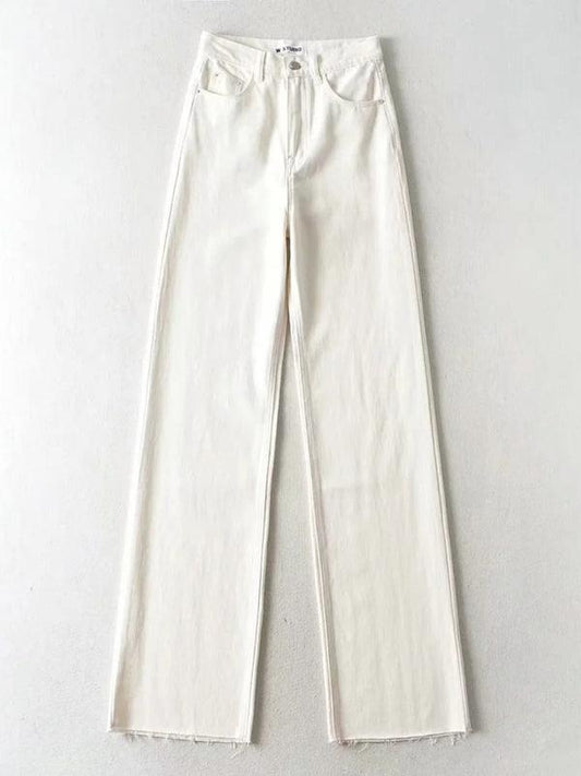 New high-waist floor-length loose slimming straight wide-leg jeans White