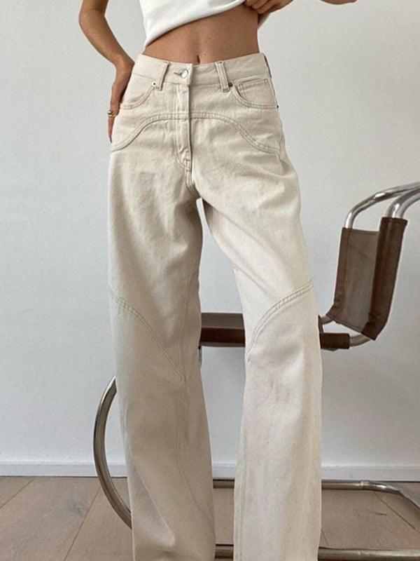 Casual straight loose slimming wide leg pants high waist floor mopping pants Cream