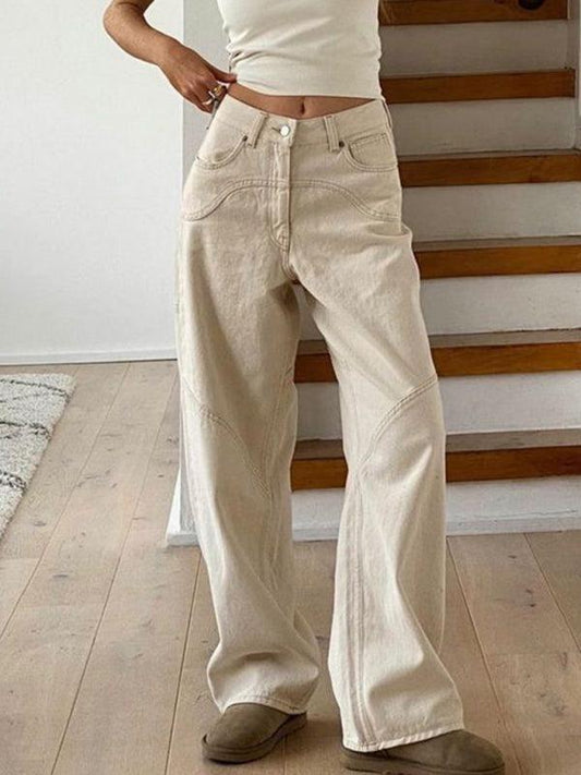 Casual straight loose slimming wide leg pants high waist floor mopping pants Cream