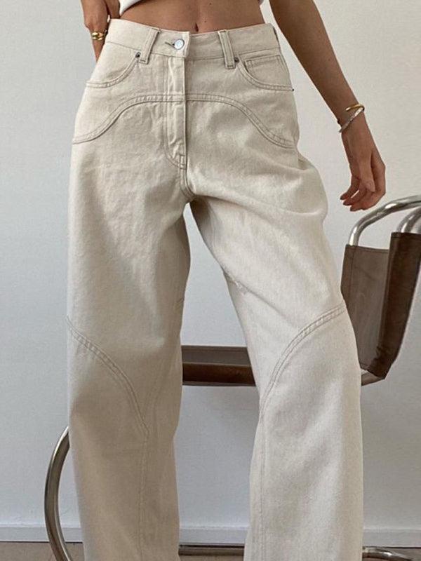 Casual straight loose slimming wide leg pants high waist floor mopping pants Cream