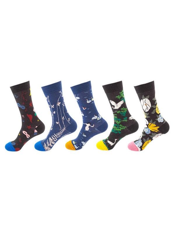 New basketball Christmas fun pattern mid-calf socks (a variety of colors to choose from) 5 pairs Blue grey FREESIZE