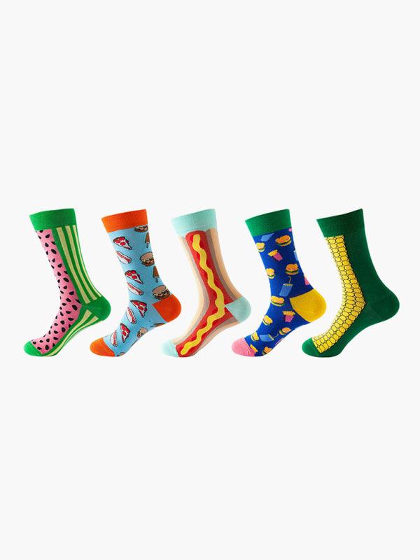 New basketball Christmas fun pattern mid-calf socks (a variety of colors to choose from) 5 pairs Blue FREESIZE