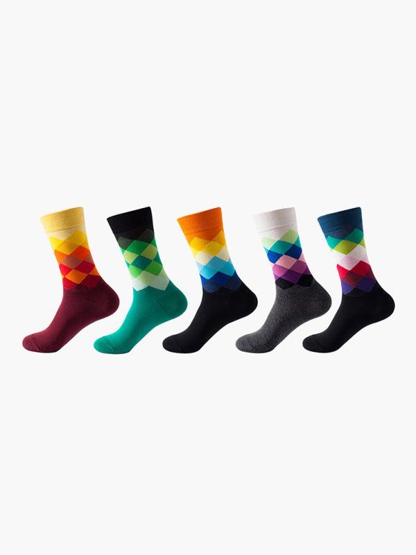 New basketball Christmas fun pattern mid-calf socks (a variety of colors to choose from) 5 pairs Blue purple grey FREESIZE