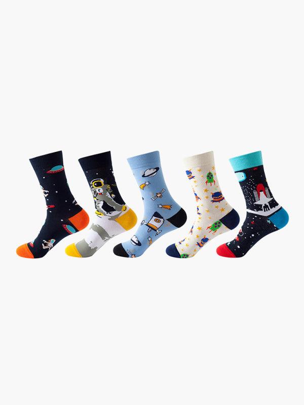 New basketball Christmas fun pattern mid-calf socks (a variety of colors to choose from) 5 pairs Black FREESIZE