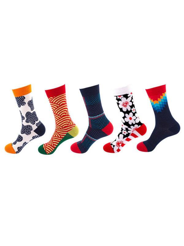 New basketball Christmas fun pattern mid-calf socks (a variety of colors to choose from) 5 pairs Purplish blue navy FREESIZE