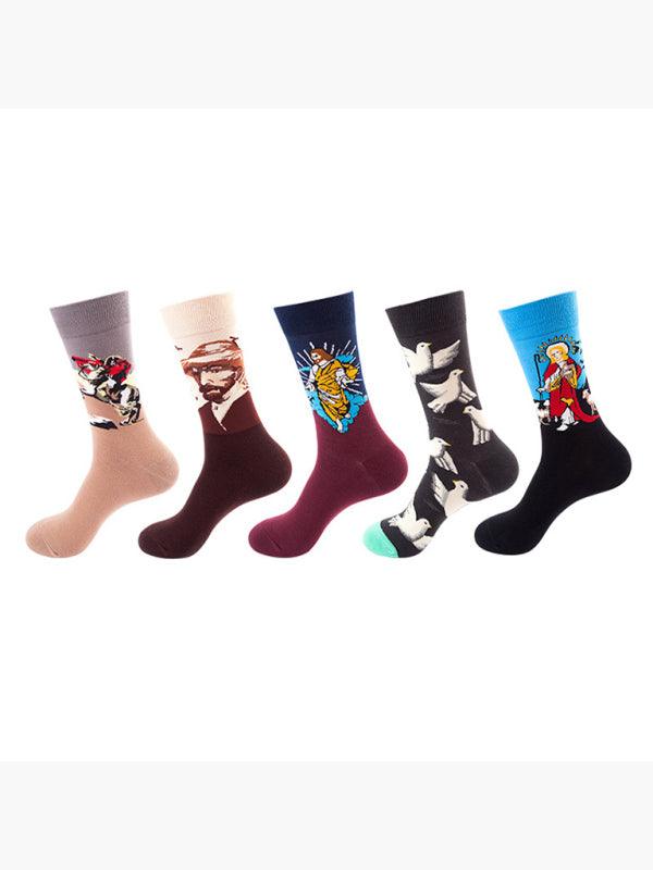 New basketball Christmas fun pattern mid-calf socks (a variety of colors to choose from) 5 pairs Charcoal grey FREESIZE