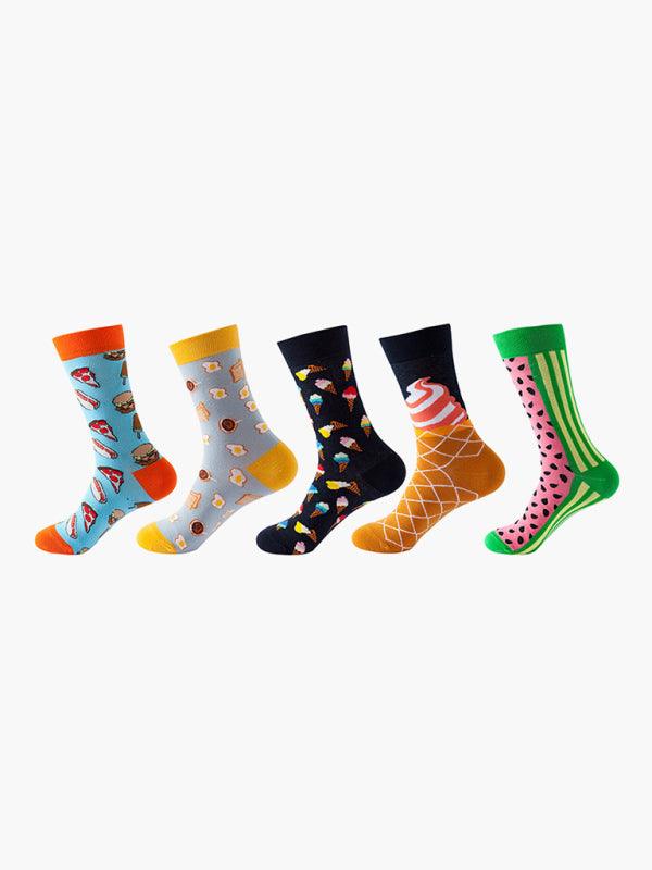 New basketball Christmas fun pattern mid-calf socks (a variety of colors to choose from) 5 pairs Golden yellow FREESIZE