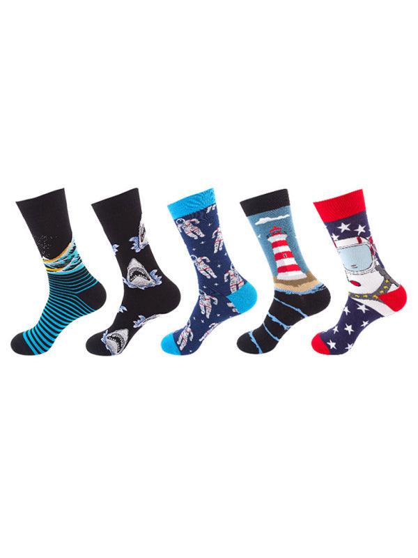 New basketball Christmas fun pattern mid-calf socks (a variety of colors to choose from) 5 pairs Light blue grey FREESIZE