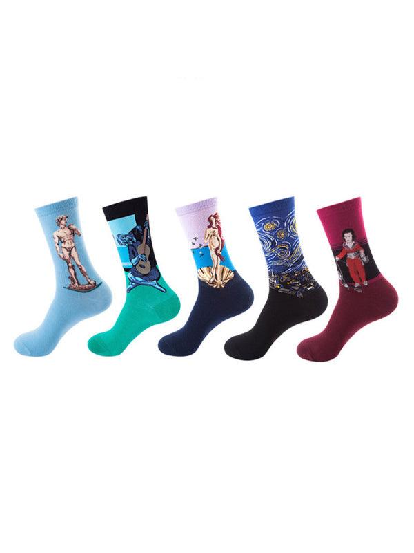 New basketball Christmas fun pattern mid-calf socks (a variety of colors to choose from) 5 pairs Clear blue FREESIZE