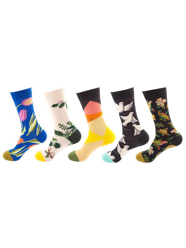 New basketball Christmas fun pattern mid-calf socks (a variety of colors to choose from) 5 pairs Light yellow FREESIZE