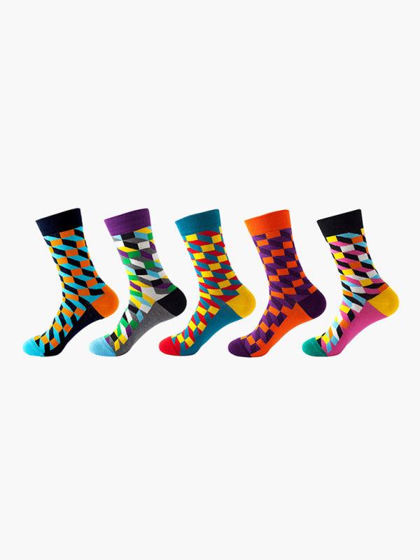 New basketball Christmas fun pattern mid-calf socks (a variety of colors to choose from) 5 pairs Dark blue FREESIZE