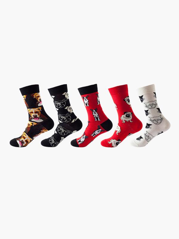 New basketball Christmas fun pattern mid-calf socks (a variety of colors to choose from) 5 pairs Pattern10 FREESIZE