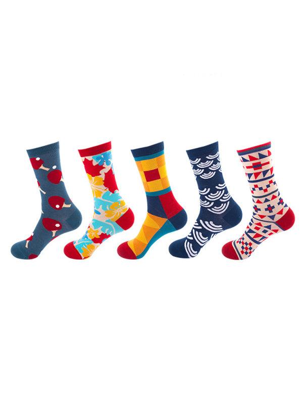 New basketball Christmas fun pattern mid-calf socks (a variety of colors to choose from) 5 pairs Pattern4 FREESIZE