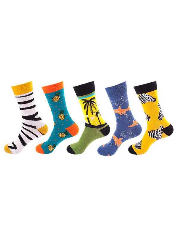 New basketball Christmas fun pattern mid-calf socks (a variety of colors to choose from) 5 pairs Pattern7 FREESIZE