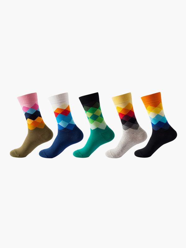 New basketball Christmas fun pattern mid-calf socks (a variety of colors to choose from) 5 pairs Pattern9 FREESIZE