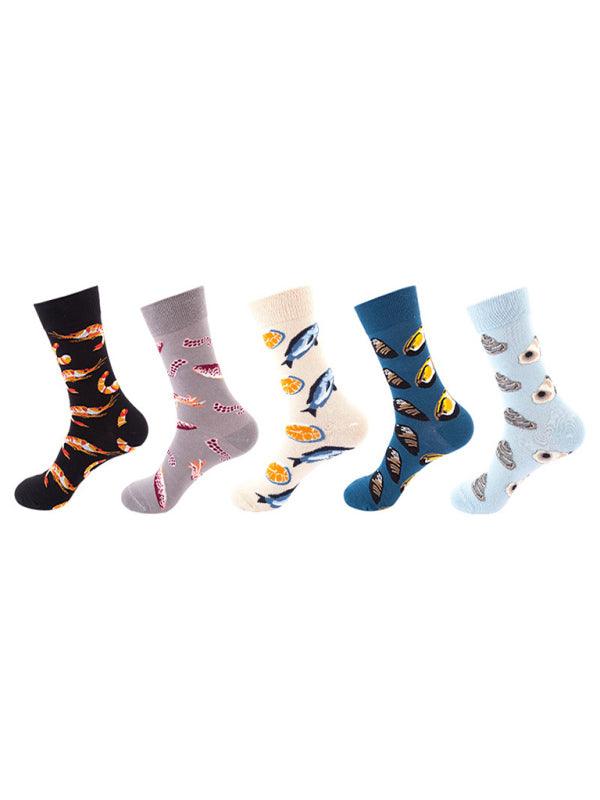 New basketball Christmas fun pattern mid-calf socks (a variety of colors to choose from) 5 pairs Peacock blue FREESIZE