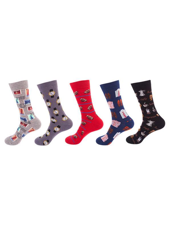 New basketball Christmas fun pattern mid-calf socks (a variety of colors to choose from) 5 pairs Red FREESIZE