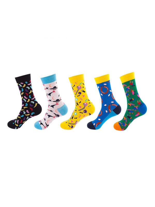 New basketball Christmas fun pattern mid-calf socks (a variety of colors to choose from) 5 pairs Spearmint viridis FREESIZE