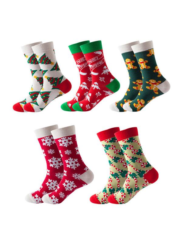 New basketball Christmas fun pattern mid-calf socks (a variety of colors to choose from) 5 pairs White FREESIZE