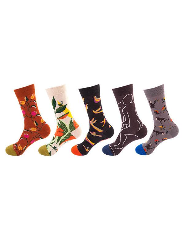 New basketball Christmas fun pattern mid-calf socks (a variety of colors to choose from) 5 pairs Earth yellow FREESIZE