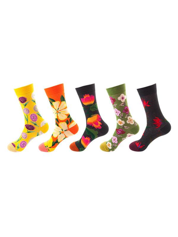 New basketball Christmas fun pattern mid-calf socks (a variety of colors to choose from) 5 pairs Yellow FREESIZE