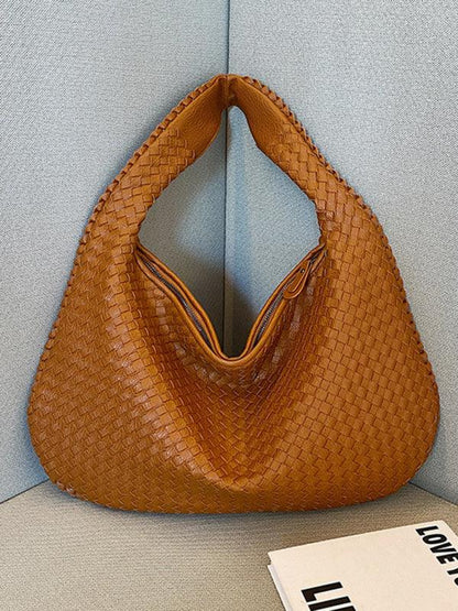 French high-end woven bag, versatile shoulder armpit bag, niche texture portable commuter bag Brown FREESIZE