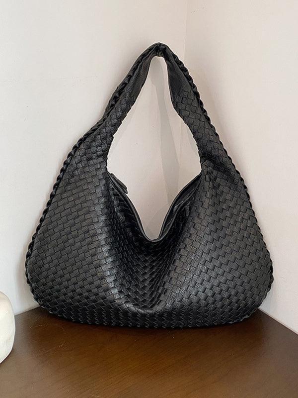 French high-end woven bag, versatile shoulder armpit bag, niche texture portable commuter bag Black FREESIZE