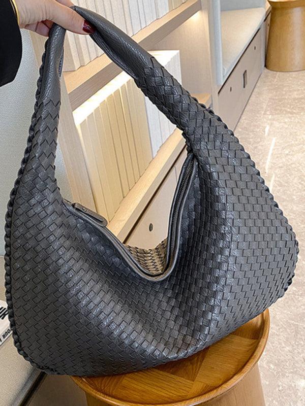 French high-end woven bag, versatile shoulder armpit bag, niche texture portable commuter bag Grey FREESIZE